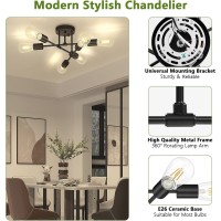 Asnxcju Modern Semi Flush Mount Ceiling Light 6Lights Black Sputnik Chandelier For Bedroom Lighting Industrial Kitchen Light