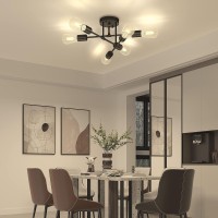 Asnxcju Modern Semi Flush Mount Ceiling Light 6Lights Black Sputnik Chandelier For Bedroom Lighting Industrial Kitchen Light