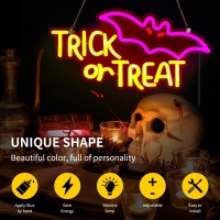 Halloween Neon Sign Trick Or Treat Neon Signs For Wall Decor Dimmable Halloween Hanging Neon Sign For Home Bar Salon Coffee Sto