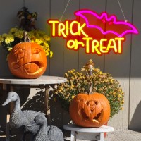 Halloween Neon Sign Trick Or Treat Neon Signs For Wall Decor Dimmable Halloween Hanging Neon Sign For Home Bar Salon Coffee Sto