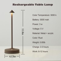 Rechargeable Cordless Table Lamps,Modern Battery Operated Table Lamp,Portable Led Touch 2 Levels Brightness Dimmable Bar Lamp,Wireless Small Lamp In Aluminum For Bars,Restaurant,Living Room(Rust)