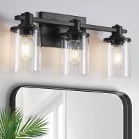 Dadul 3 Light Bathroom Vanity Light Black Bathroom Light Fixtures Over Mirror Modern Black Vanity Light With Clear Glass Shade