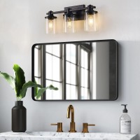 Dadul 3 Light Bathroom Vanity Light Black Bathroom Light Fixtures Over Mirror Modern Black Vanity Light With Clear Glass Shade