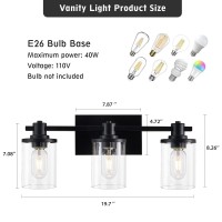 Dadul 3 Light Bathroom Vanity Light Black Bathroom Light Fixtures Over Mirror Modern Black Vanity Light With Clear Glass Shade