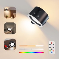 Deyagoo Up&Down Light Source Led Wall Sconce, Wall Mounted Lamps With Battery Operated, 4 Color Temp, Dimming, Rgb&Ambience Lights, Removable Charging, Touch&Remote Control, Light For Reading Bedside