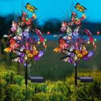 Doingart 2 Pack Butterflies Garden Lights - Outdoor Solar Powered Garden Stake Lights With Butterflies And Dragonflies, Multi-Color Lights