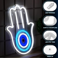 Evil Eyes In Palm Neon Sign Led Light Signs Wall Decor Usb Powered Neon Wall Signs Blue White Evil Eye In Sign Decor For Bedroom, Living Room, Kids Room, Wedding, Birthday Party Decor