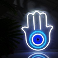 Evil Eyes In Palm Neon Sign Led Light Signs Wall Decor Usb Powered Neon Wall Signs Blue White Evil Eye In Sign Decor For Bedroom, Living Room, Kids Room, Wedding, Birthday Party Decor