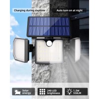 Ucgg Solar Wall Lights Outdoor, 260Lm 6500K Strobe Lights, Ip65 Waterproof Flood Light, 3 Adjustable Head 270 Wide Angle Lighting With Motion Sensor