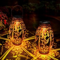 Gibmidser Solar Outdoor Lights 2 Pack Solar Garden Lanterns Waterproof Led Hanging Lantern Hummingbird Pattern Decorative Retr