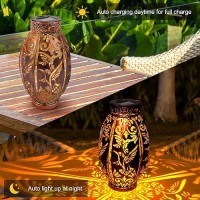 Gibmidser Solar Outdoor Lights 2 Pack Solar Garden Lanterns Waterproof Led Hanging Lantern Hummingbird Pattern Decorative Retr