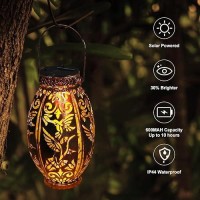 Gibmidser Solar Outdoor Lights 2 Pack Solar Garden Lanterns Waterproof Led Hanging Lantern Hummingbird Pattern Decorative Retr