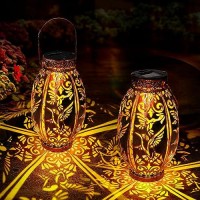 Gibmidser Solar Outdoor Lights 2 Pack Solar Garden Lanterns Waterproof Led Hanging Lantern Hummingbird Pattern Decorative Retr