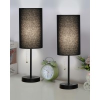 Small Table Lamps Set Of 2 Desk Lamps For Living Room 3 Way Dimmable Black Nightstand Lamps With Metal Base Fabric Shade Pull