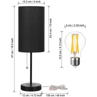 Small Table Lamps Set Of 2 Desk Lamps For Living Room 3 Way Dimmable Black Nightstand Lamps With Metal Base Fabric Shade Pull