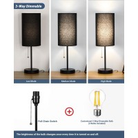 Small Table Lamps Set Of 2 Desk Lamps For Living Room 3 Way Dimmable Black Nightstand Lamps With Metal Base Fabric Shade Pull