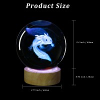 Huntalg 3D Axolotl Crystal Ball Night Light With 16 Color Led Wooden Base Premium 24 Inch Axolotl Glass Ball Lamps With Remote