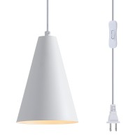 White Plug In Pendant Lights Kitchen Island Dining Room Light Fixtures Over Table 1 Pack With Cone Metal Shade Modern Farmhouse