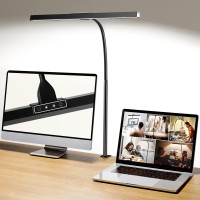 Hapfish Led Desk Lamp For Home Office With Charger - 12W Desk Light Bar, 25 Lighting Modes, Eye-Caring Modern Flexible Gooseneck Clamp Table Lamps For Office Study Monitor Workbench