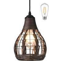 Bagood Rattan Chandelier Light Fixture Mini Bamboo Pendant Lights Kitchen Island Boho Light Fixture Retro Wicker Pendant Light Handwoven For Dining Room Living Room Kitchen Island Foyer (Bulb Incl.)