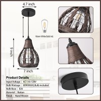 Bagood Rattan Chandelier Light Fixture Mini Bamboo Pendant Lights Kitchen Island Boho Light Fixture Retro Wicker Pendant Light Handwoven For Dining Room Living Room Kitchen Island Foyer (Bulb Incl.)