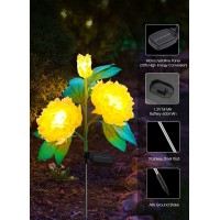 Outdoor Solar Flower Lights - 3 Pack Solar Garden Lights With Larger & More Realistic Peony, Bigger Solar Panel, Waterproof Led Solar Lights Outdoor For Yard Garden Lawn Pathway Decoration