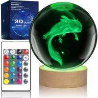 Lqyhzczq 3D Axolotl Crystal Ball Night Light With 16 Color Led Wooden Base With Remote Control, 3.15 Inch Crystal Ball Night Light (Axolotl)