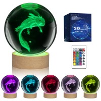 Lqyhzczq 3D Axolotl Crystal Ball Night Light With 16 Color Led Wooden Base With Remote Control, 3.15 Inch Crystal Ball Night Light (Axolotl)