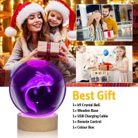 Lqyhzczq 3D Axolotl Crystal Ball Night Light With 16 Color Led Wooden Base With Remote Control, 3.15 Inch Crystal Ball Night Light (Axolotl)