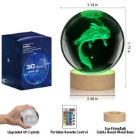 Lqyhzczq 3D Axolotl Crystal Ball Night Light With 16 Color Led Wooden Base With Remote Control, 3.15 Inch Crystal Ball Night Light (Axolotl)