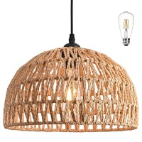 Ayshwilldec Hemp Rope Woven Pendant Light Woven Light Fixture Boho Chandelier Light Fixture Wicker Pendant Light Rattan Light Pe