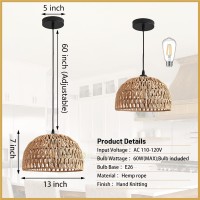 Ayshwilldec Hemp Rope Woven Pendant Light Woven Light Fixture Boho Chandelier Light Fixture Wicker Pendant Light Rattan Light Pe