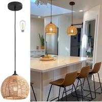 Ayshwilldec Mini Hemp Rope Woven Pendant Light Woven Light Fixture Boho Chandelier Light Fixture Wicker Pendant Light Rattan Lig