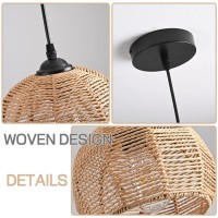 Ayshwilldec Mini Hemp Rope Woven Pendant Light Woven Light Fixture Boho Chandelier Light Fixture Wicker Pendant Light Rattan Lig