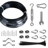 Brightown String Lights Hanging Kit For Outdoor, Includes 65Ft Stainless Steel(304) Suspension Rope Cable In Black Vinyl-Coated, Turnbuckle, Thimble, Hooks. Heavy Duty And Easy To Install