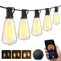 Xmcosy Patio Lights 100Ft Smart Outdoor String Lights 45 St38 Edison Bulbs App Wifi Control Work With Alexa Waterproof Dimm