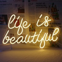 Horseneon Life Is Beautiful Neon Signs For Wall Decor Letter Neon Lights For Bedroom Led Sign With Usb Powered For Livingroom