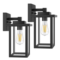 Wihtu Outdoor Sconce Lights, Porch Light Fixtures Wall Mount, Waterproof Exterior Wall Lights For House, Wall Lamp, Black Wall Lantern With Clear Glass, Outside Lights For Garage, Doorway, 2 Pack