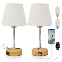 Beige Bedside Lamps For Home Set Of 2 -Led Bulbs Included, Touch Control Lamp With Usb C+A Charging Ports & Ac Outlet, 3-Way Dimmable Nightstand Lamps For Bedroom Living Room Office