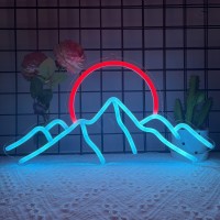 Mountain Neon Sign For Wall Decor Anywin Dimmable Sunrise Sunset Led Signs With Ice Mountains Neon Signs Art For Living Room B