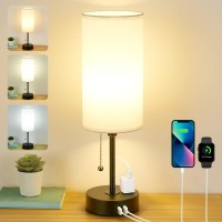 Becomrock 3 Color Table Lamp For Bedroom - Small Lamp With Usb C+A Ports, White Bedside Lamps With Ac Outlet, Bedroom Lamps For Reading And Working (Led Bulb Included)