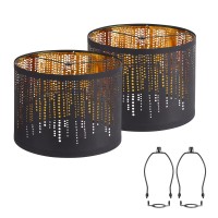 Black Lampshades Set Of 2, Drum Lampshades With Crystal Design, 12.7