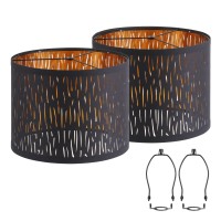 Black Lampshades Set Of 2, Drum Lampshades With Hollow-Carved Design, 12.7