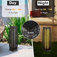 Tangkula 2-Piece Outdoor Solar Powered Floor Lamps, Ip65 Waterproof Wicker Floor Lamps With Auto On/Off Led Light, Outdoor Decorative Lanterns For Garden Patio Porch Deck Lawn Pool Pathway (Black)