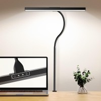 Bravzurg Led Desk Lamp For Home Office - 12W Desk Light Bar With Charger, 25 Lighting Modes, Eye-Caring Modern Flexible Gooseneck Clip Table Lamps For Monitor Study Office Workbench