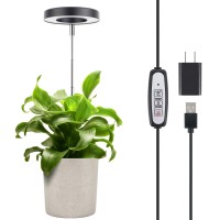 Lordem Plant Grow Light, Full Spectrum Led Plant Light For Indoor Plants, Growing Lamp With Auto On/Off Timer 4/8/12H, 4 Dimmable Brightness, Ideal For Small Plants, Black