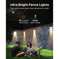 Jackyled 50 Lumens Solar Fence Lights Outdoor 50 Lumens Bright Fence Lights Solar Powered Outdoor Waterproof Patio Decor Warm W