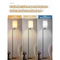 Iporovon Floor Lamps For Living Room 3 Color Temperatures Tall Lamp Modern Standing Lamp For Bedroom Square Linen Shade Mini