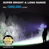 Alicegirl Flashlights High Lumens Rechargeable 1000 000 Lumen Led Brightest Flashlight With Lcd Digital Display 5 Modes Ipx6