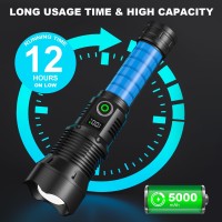 Alicegirl Flashlights High Lumens Rechargeable 1000 000 Lumen Led Brightest Flashlight With Lcd Digital Display 5 Modes Ipx6